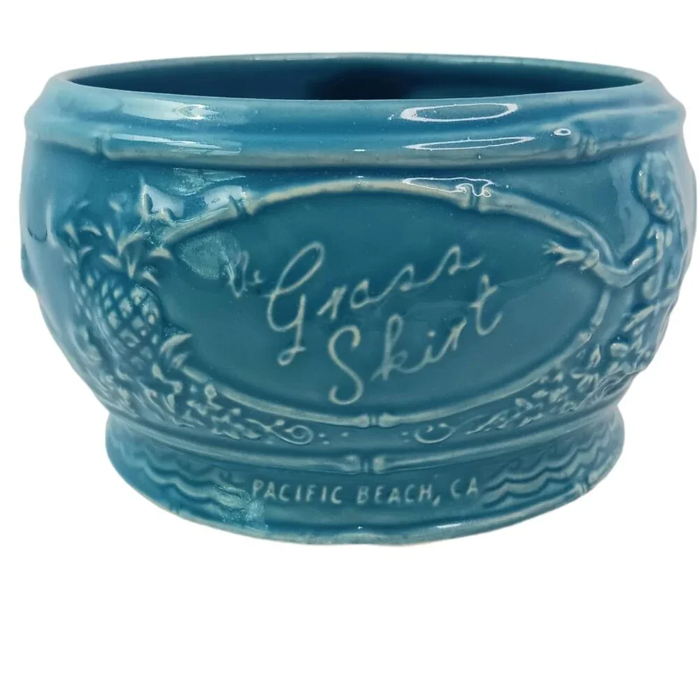 Tiki Farm Grass Skirt Blue Punch Bowl Pacific Beach CA 5